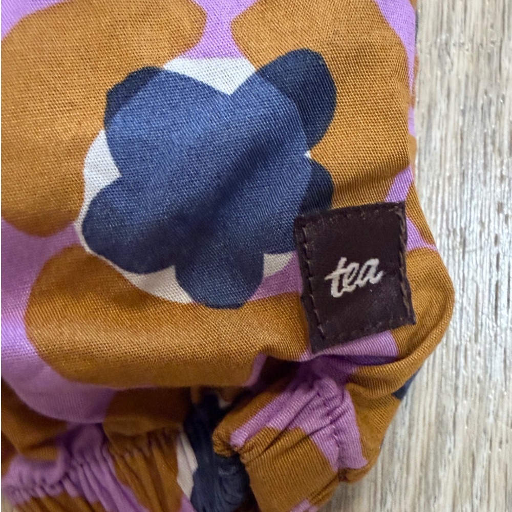 Tea Collection Baby Girl Floral tank Romper jumper Purple Brown Navy Snap Inseam - Picture 2 of 5
